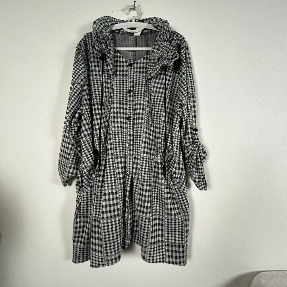 Curvesque Women's Gingham Button Front Long Sleeve Shirt Dress Black/White 3XL